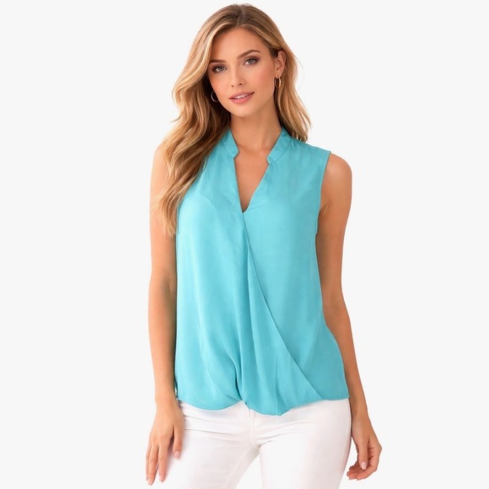 The Limited Teal Blue Sleeveless V Neck Surplice Top S Dopamine Resortwear 51-26